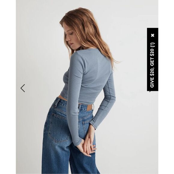 $45 Madewell Fine Ribbed Supercrop Crewneck Long-Sleeve Tee size Xxs m4 - Picture 2 of 6